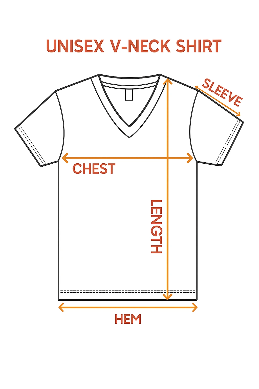 V-Neck Tee Size Diagram