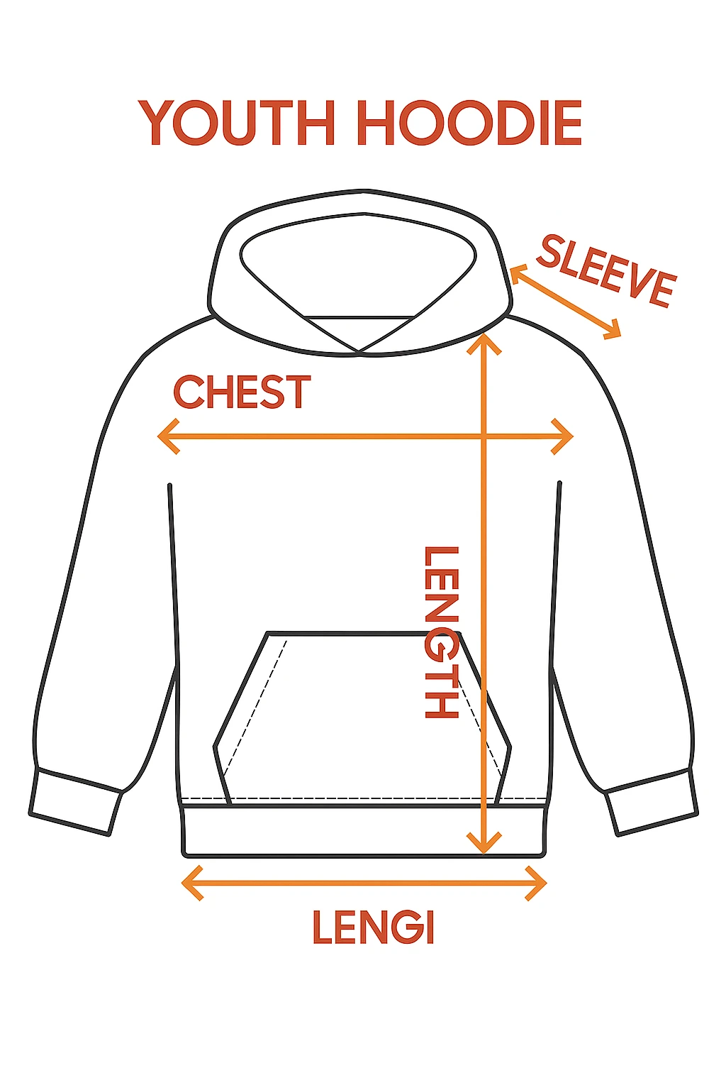 Youth Hoodie Size Diagram
